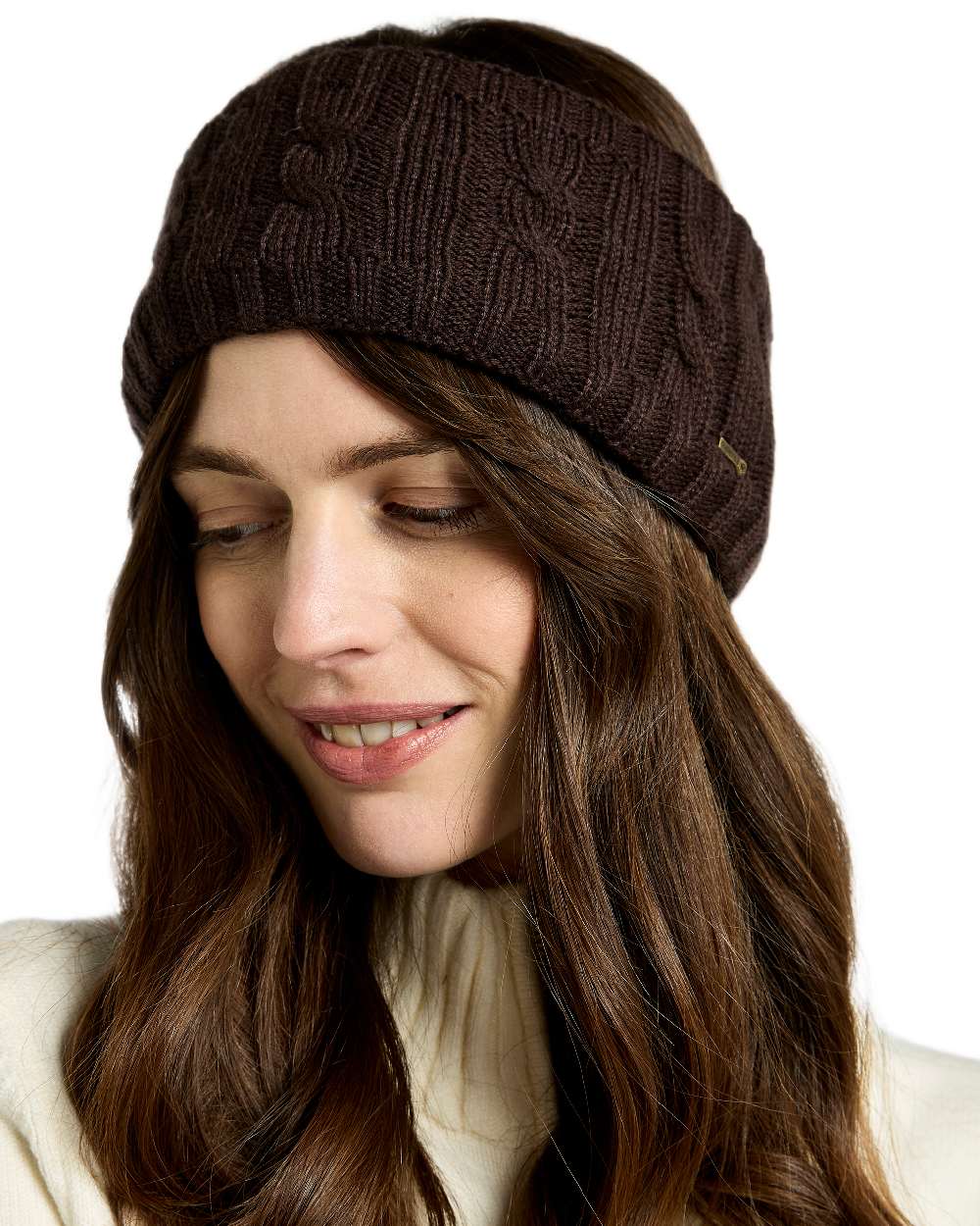 Elk Coloured Dubarry Womens Gleeson Cable Knit Headband on white background