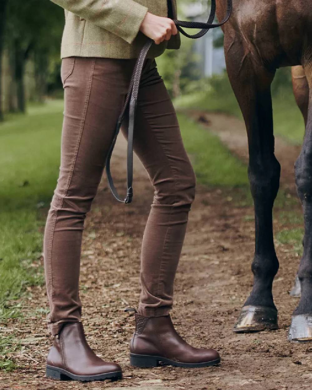 Mocha Coloured Dubarry Womens Honeysuckle Jeans on outdoor background