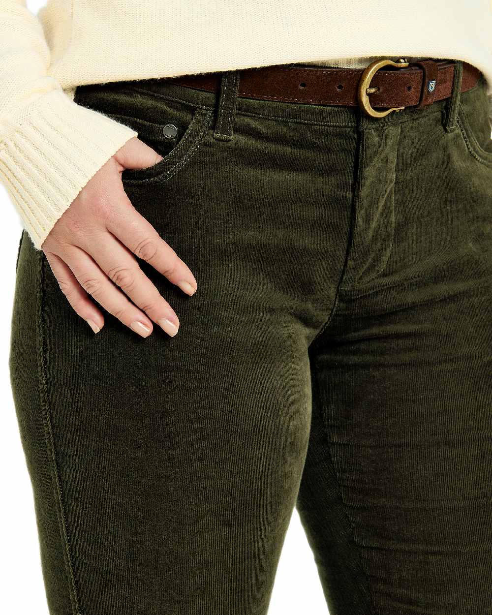 Olive Coloured Dubarry Womens Honeysuckle Jeans on white background