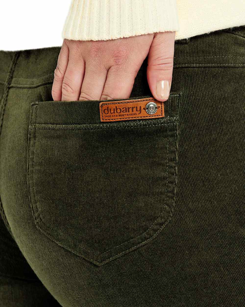 Olive Coloured Dubarry Womens Honeysuckle Jeans on white background