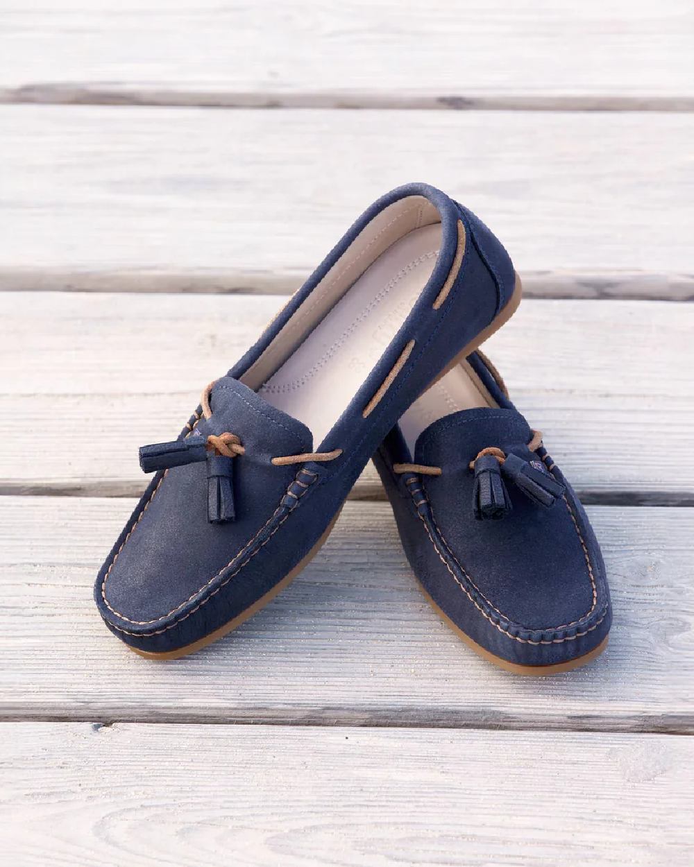 Navy coloured Dubarry Womens Jamaica Deck Shoes on white background