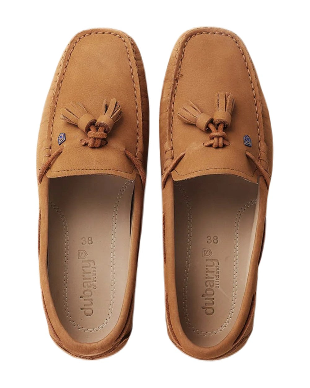 Tan coloured Dubarry Womens Jamaica Deck Shoes on white background