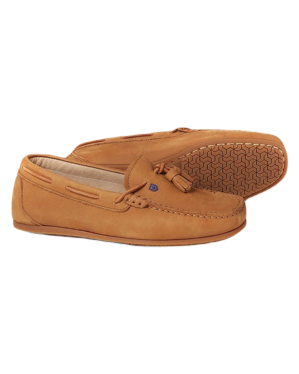 Tan coloured Dubarry Womens Jamaica Deck Shoes on white background