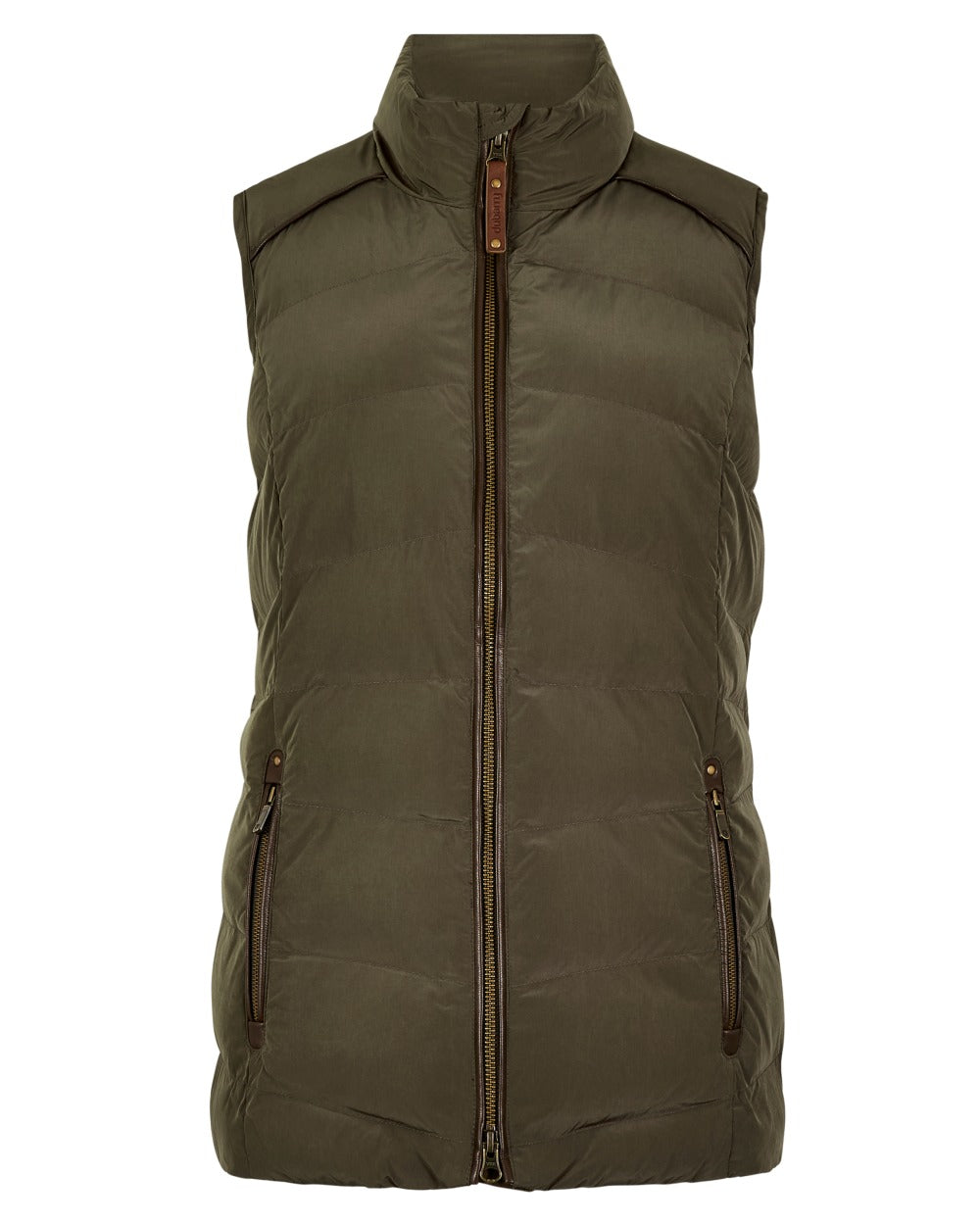 Olive coloured Dubarry Womens Kilcarey Quilted Gilet on white background
