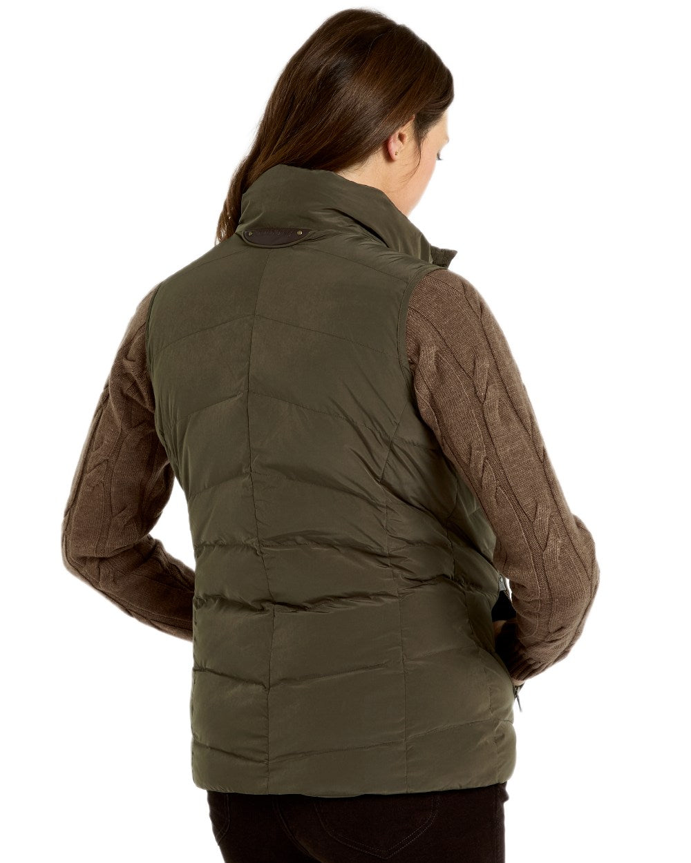 Olive coloured Dubarry Womens Kilcarey Quilted Gilet on white background