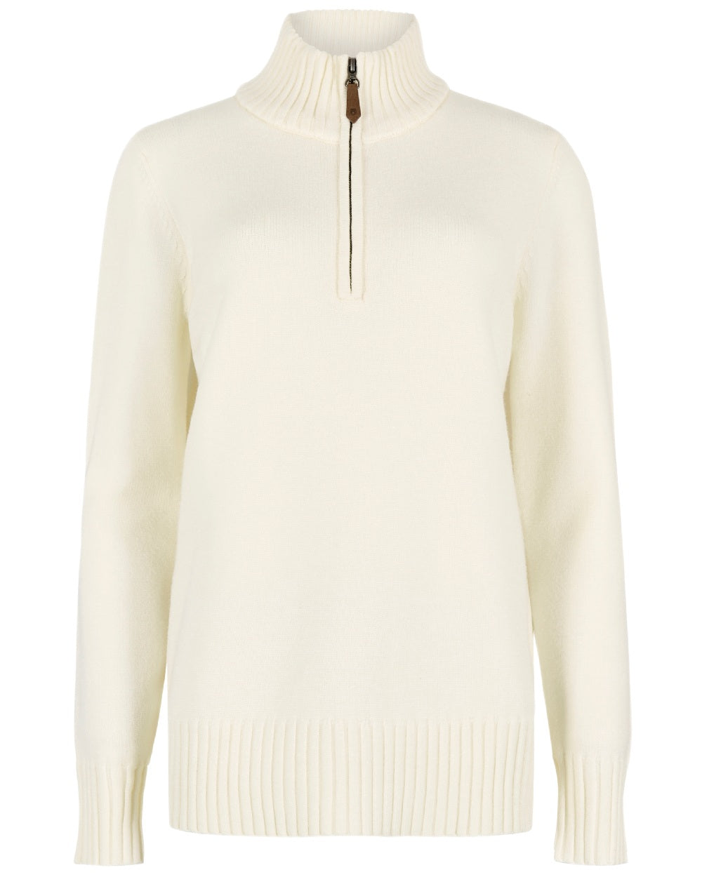 Chalk Coloured Dubarry Womens Markham Zip Neck Sweater on white background