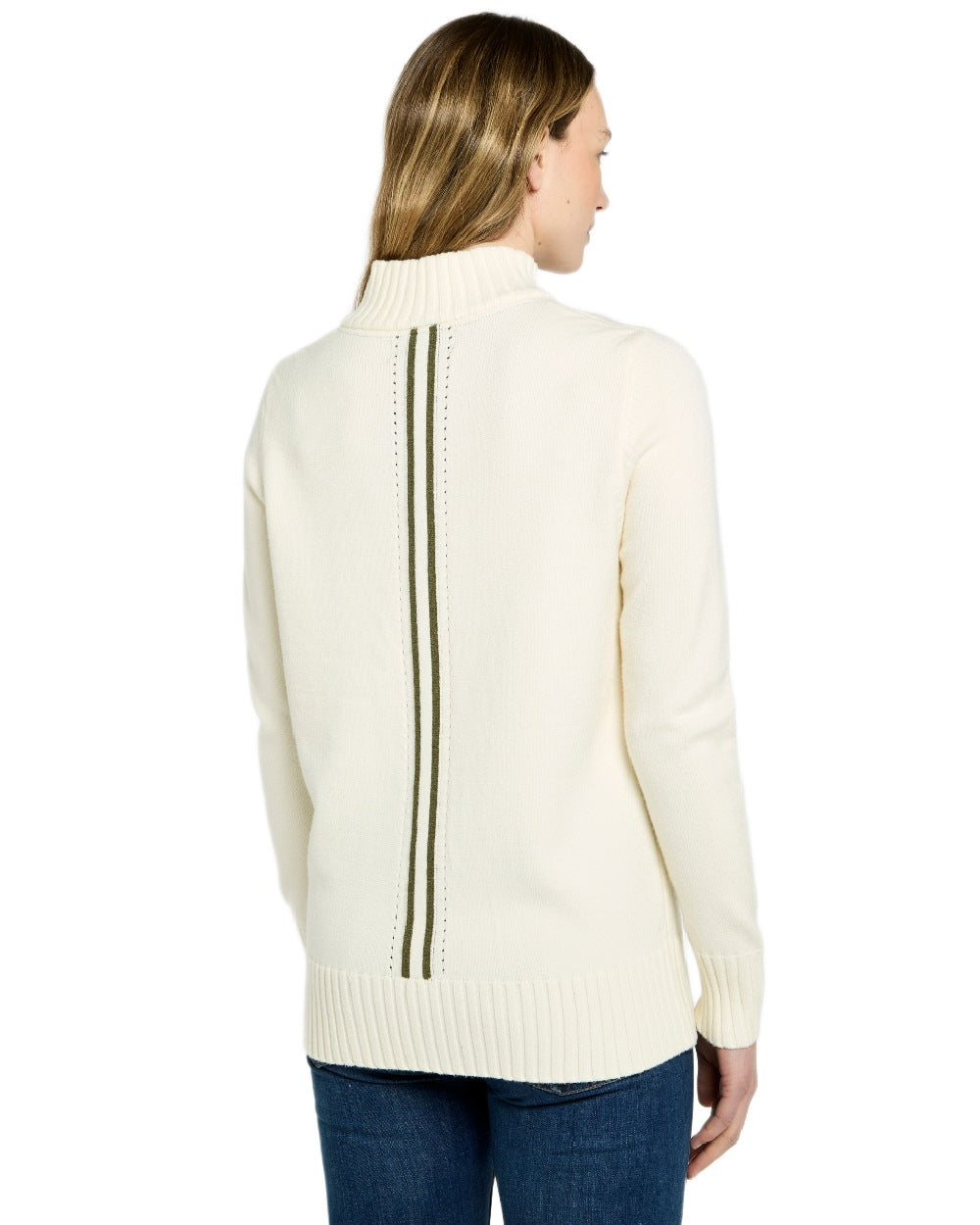 Chalk Coloured Dubarry Womens Markham Zip Neck Sweater on white background