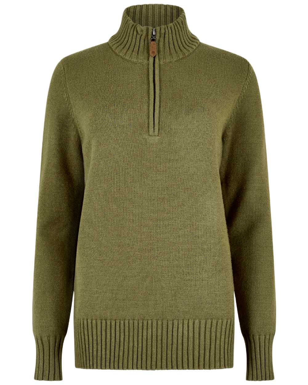 Dusky Green Coloured Dubarry Womens Markham Zip Neck Sweater on white background