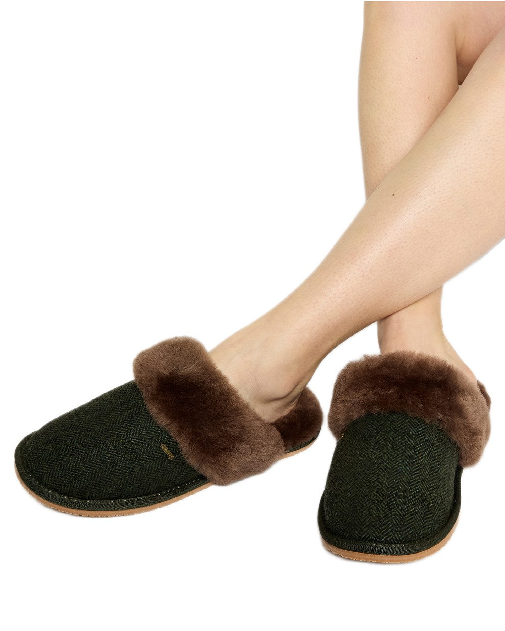 Olive Coloured Dubarry Womens Mullingar Mule Slippers on white background