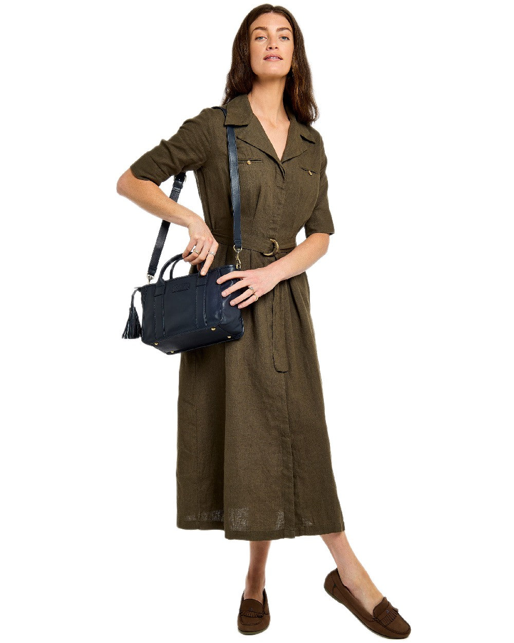 Navy Coloured Dubarry Womens Ramelton Leather Handbag on white background