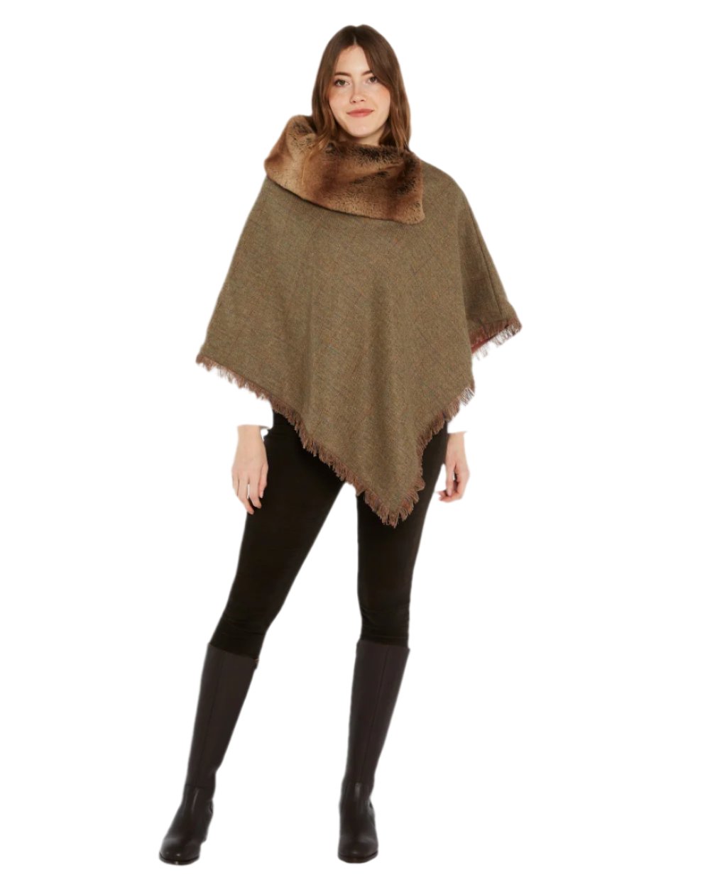 Burren Coloured Dubarry Womens Silverfir Tweed Poncho on white background