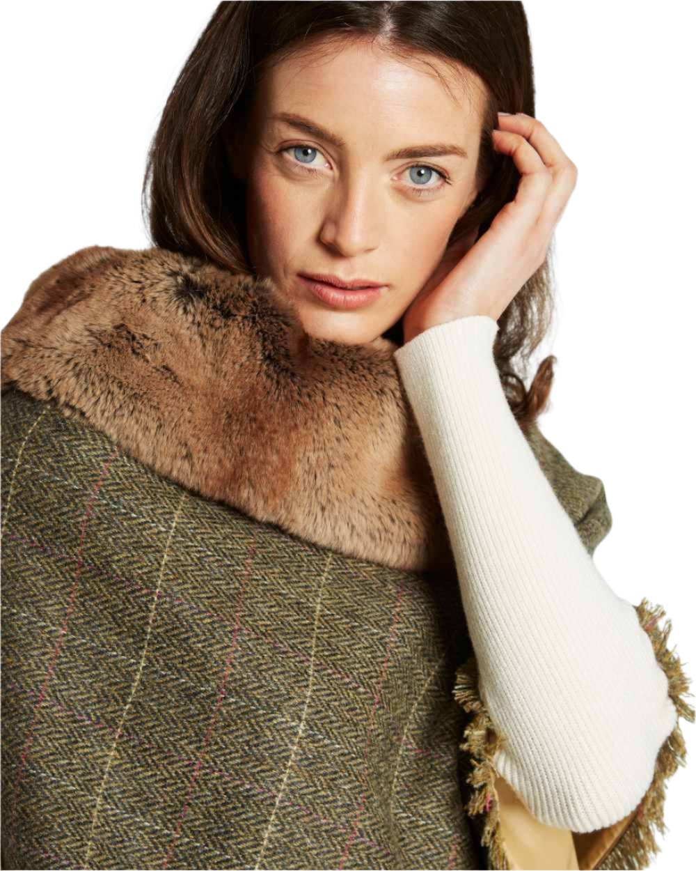 Thistle Coloured Dubarry Womens Silverfir Tweed Poncho on white background