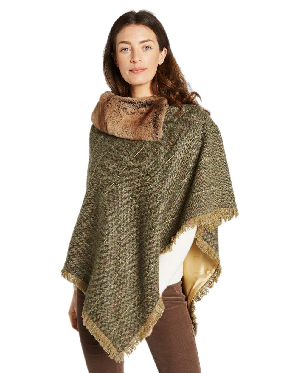 Thistle Coloured Dubarry Womens Silverfir Tweed Poncho on white background