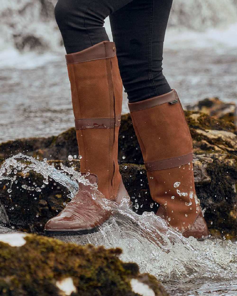 Walnut coloured Dubarry Womens Sligo Country Boots on water background