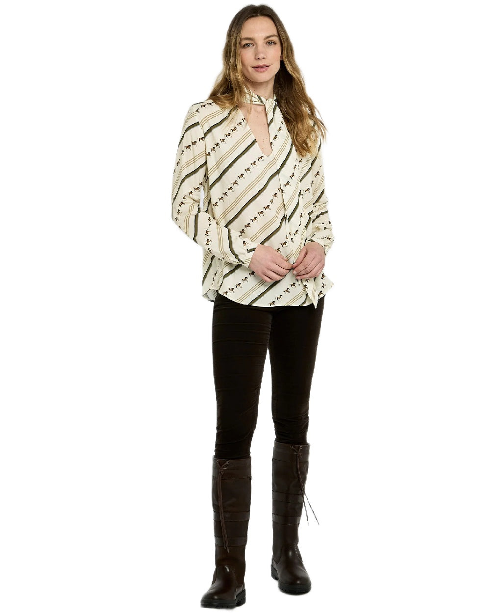 Ivory Coloured Dubarry Womens Sweetalison Tie-Neck Blouse on white background