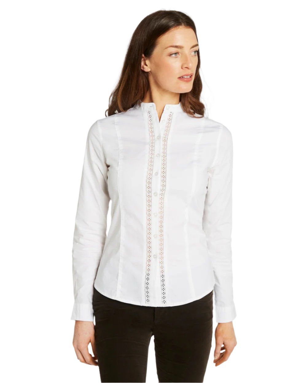 White Coloured Dubarry Womens Waterlily Mandarin Collar Shirt on white background