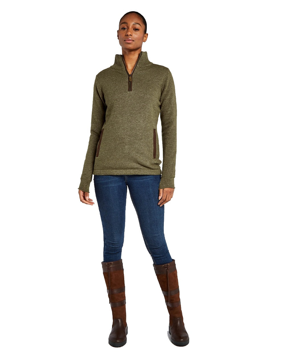 Dubarry Morrisey Zip Neck Sweater in Dusky Green