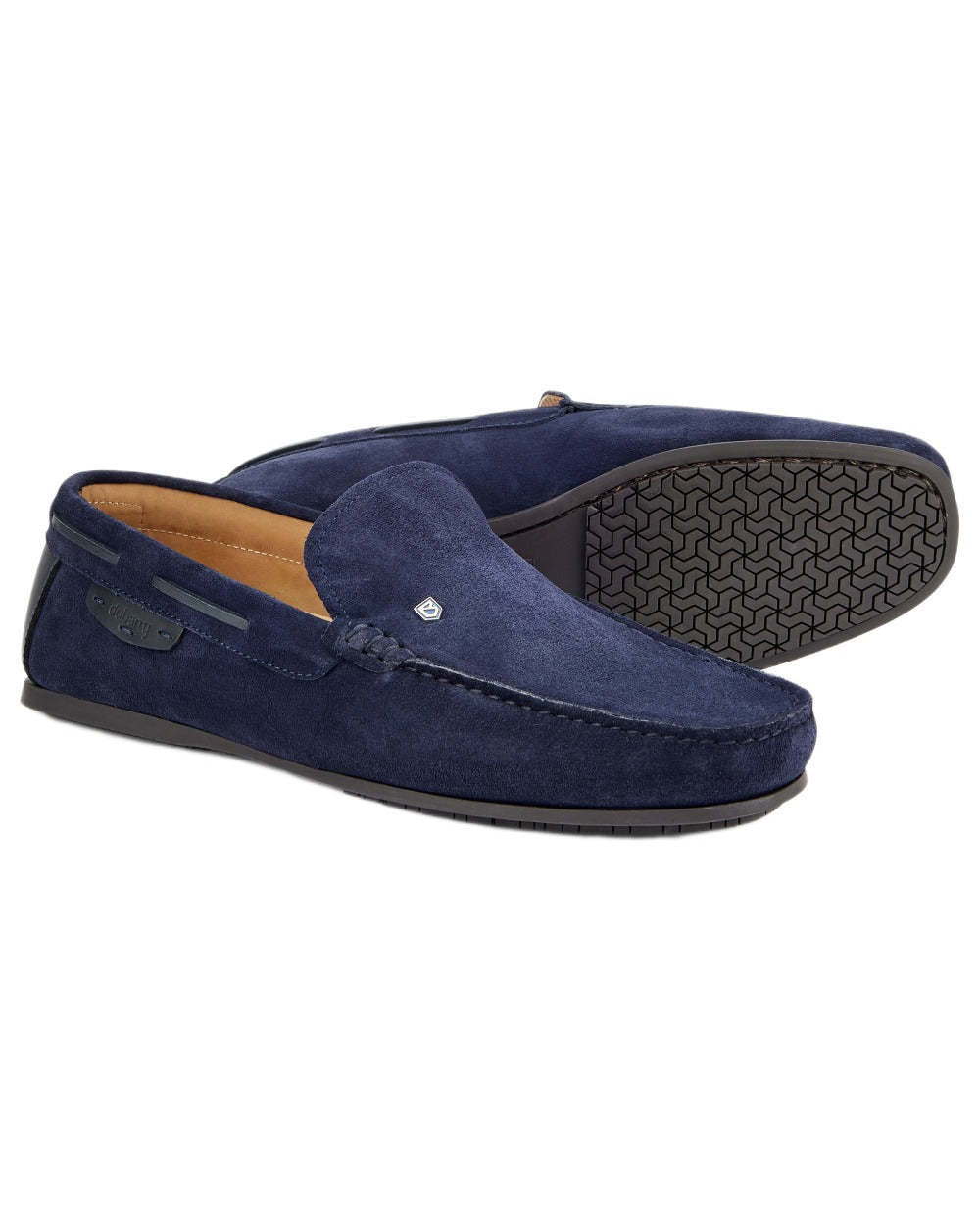 French Navy coloured Dubarry Fiji Loafers on white background