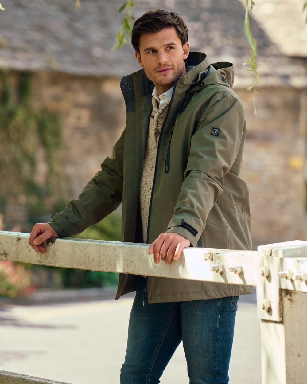 Kelp coloured Dubarry Mens Crossbarry Waterproof Jacket on outdoor background