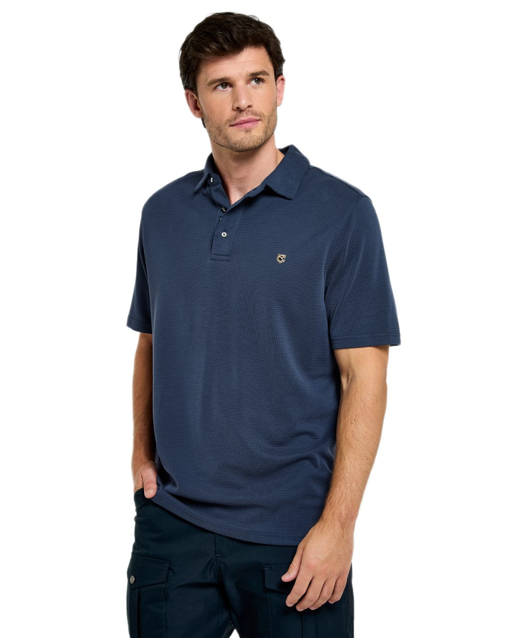 Navy coloured Dubarry Mens Gilligan Tencel Modal Polo T-Shirt on white background