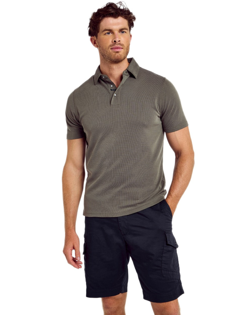 Olive coloured Dubarry Mens Gilligan Tencel Modal Polo T-Shirt on white background