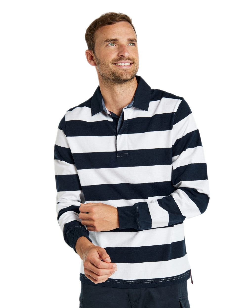 Navy Multi coloured Dubarry Mens Goresbridge Rugby Top on white background