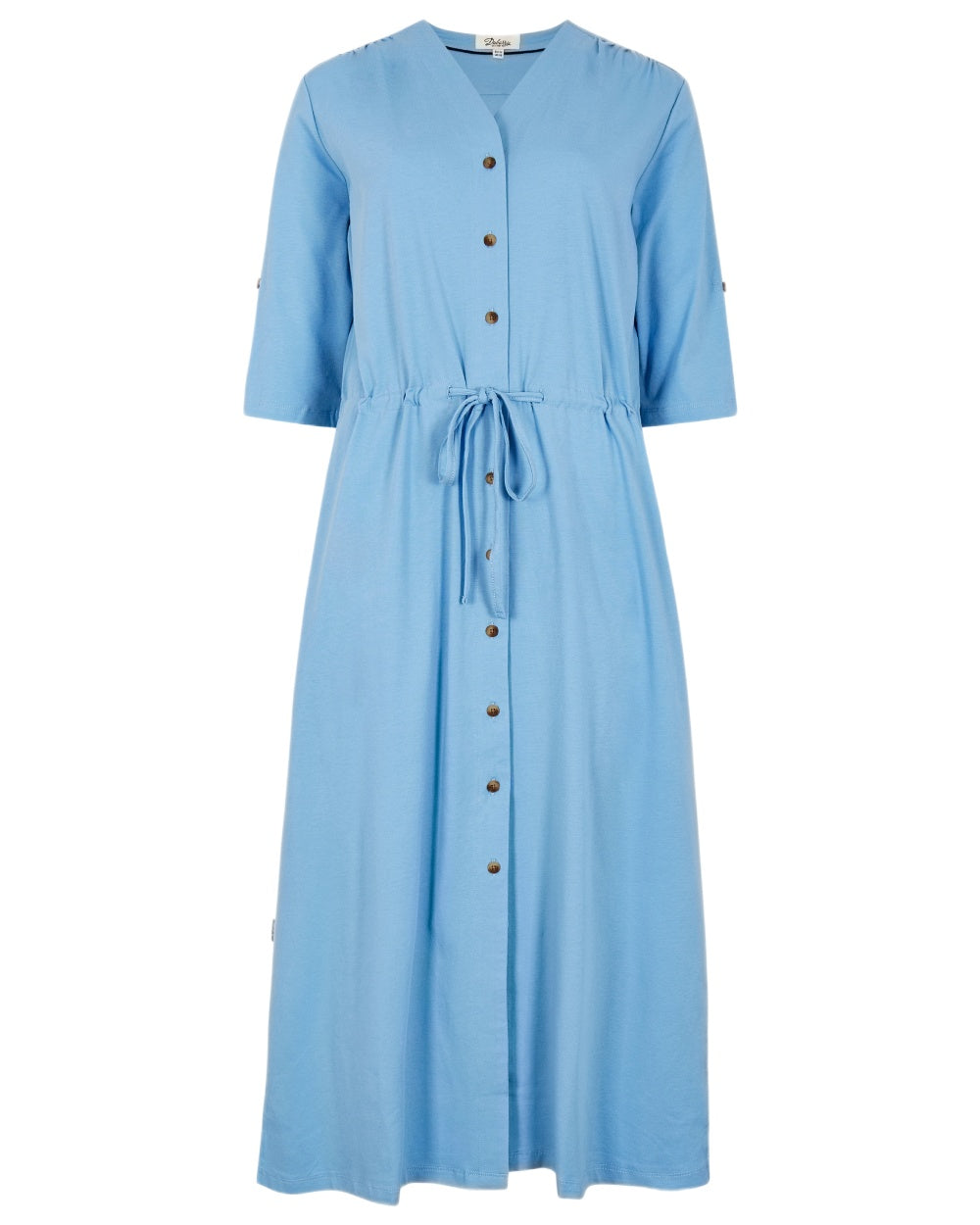 Azure Blue coloured Dubarry Womens Hanlon Midi Length Shirt Dress on white background