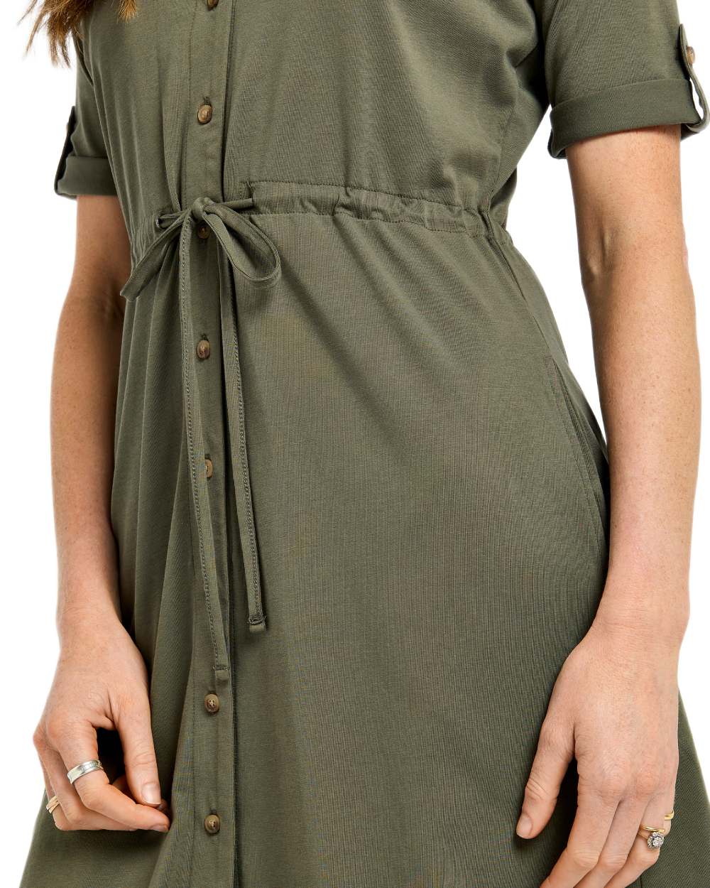 Kelp coloured Dubarry Womens Hanlon Midi Length Shirt Dress on white background