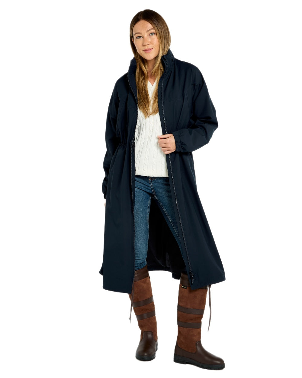 Navy coloured Dubarry Womens Sandycove Raincoat on white background