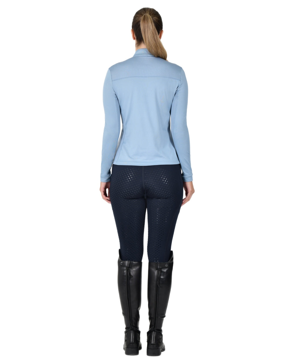 Blue Fog coloured Dublin Breathable Long Sleeve Riding Top on white background