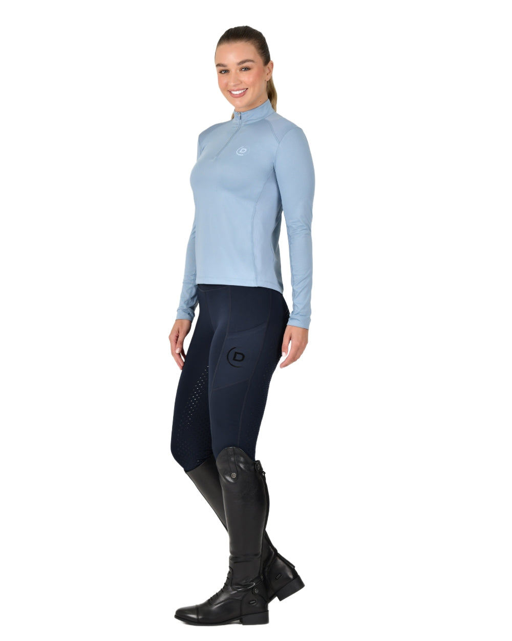 Blue Fog coloured Dublin Breathable Long Sleeve Riding Top on white background