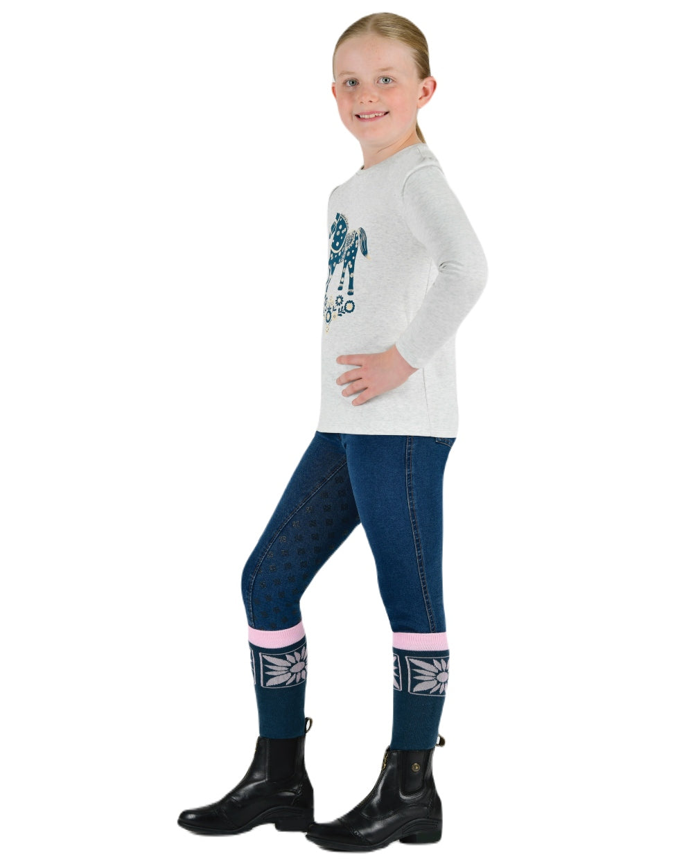 White Marle Nordic Pony coloured Dublin Childrens Poppy Puff Sleeve Tee on white background