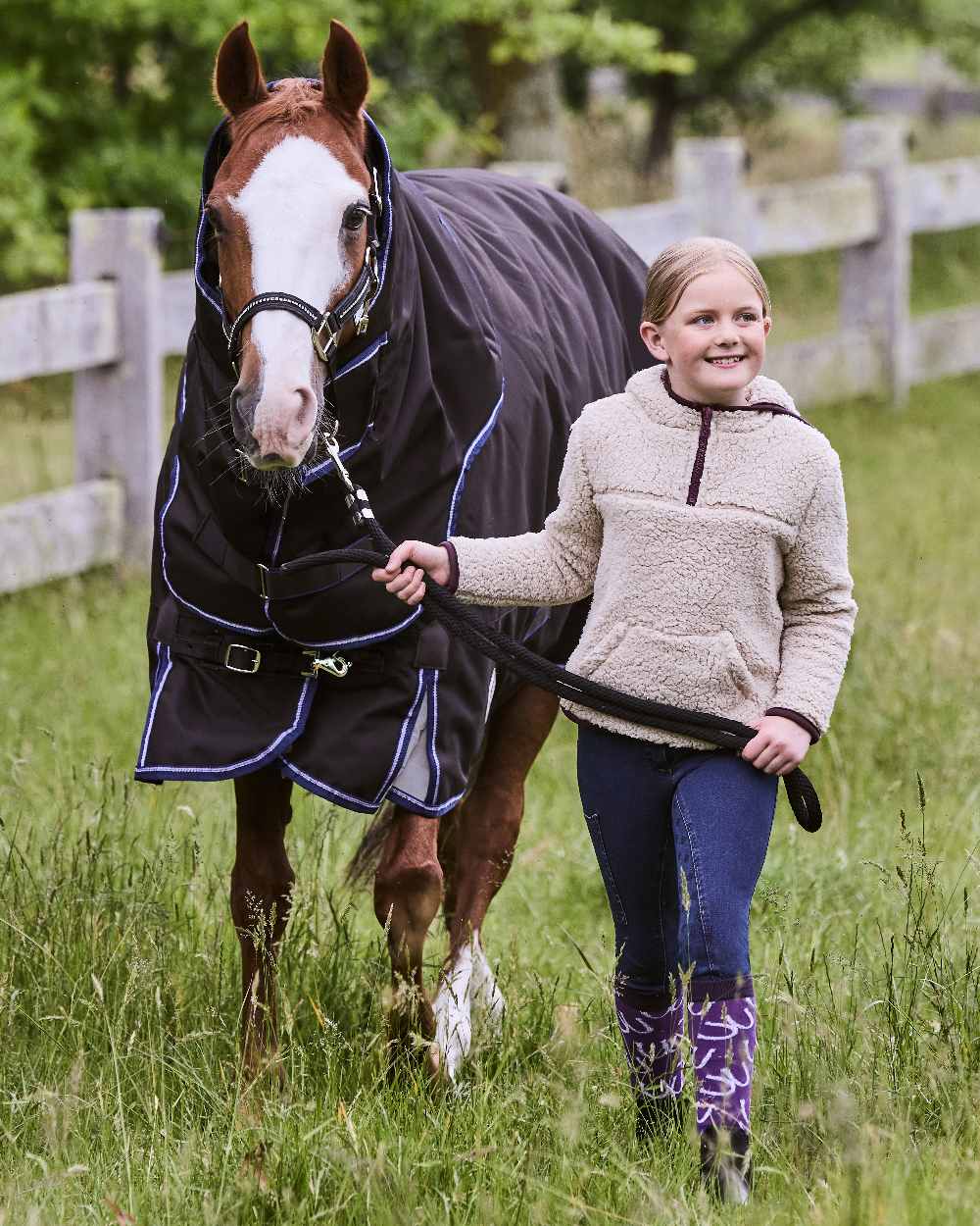 Natural Plum Perfect Trim coloured Dublin Childrens Talia Teddy Pullover on barn background