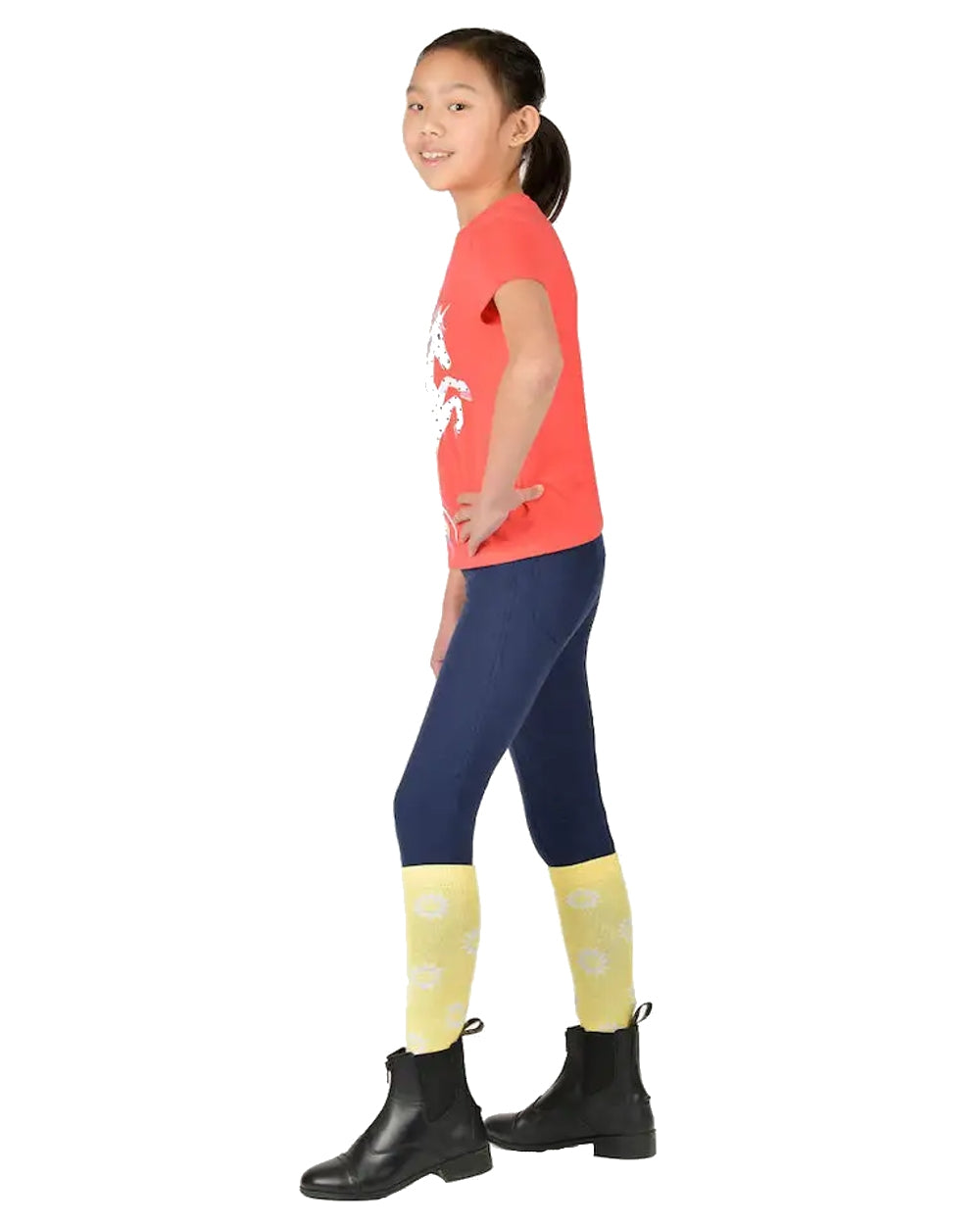 Coral Rainbow Horse coloured Dublin Childrens Tilly Tee on white background