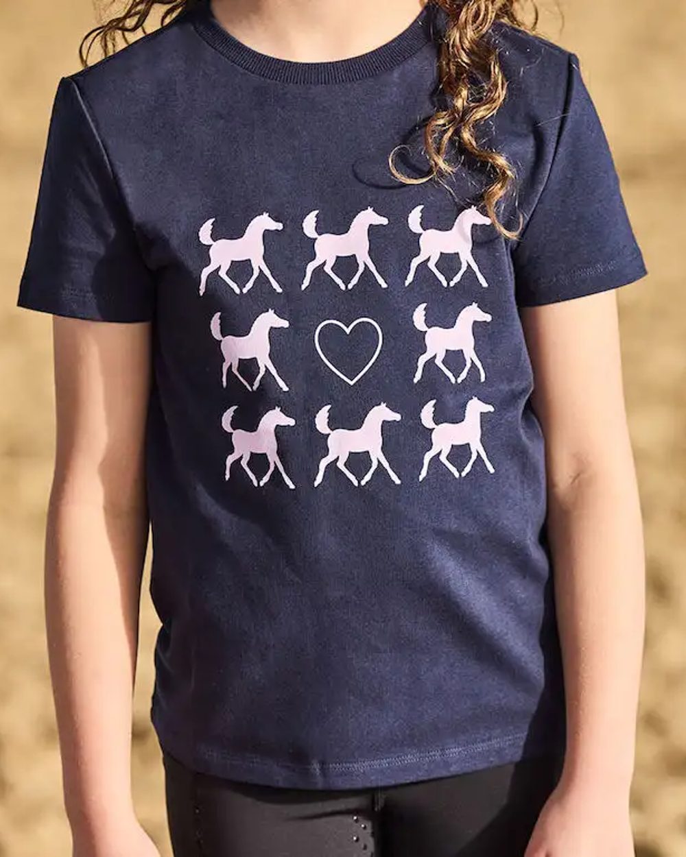 Naval Academy Heart Horses coloured Dublin Childrens Tilly Tee on brown background