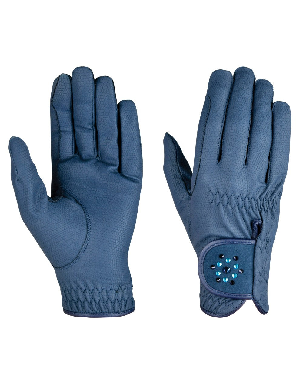 Navy Coloured Dublin Everyday Bling Riding Gloves on white background