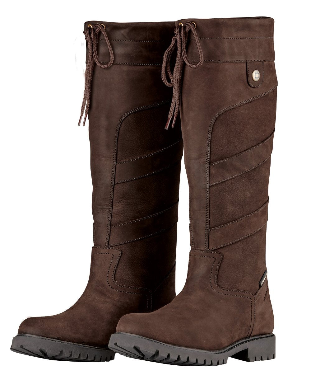Chocolate coloured Dublin Kennet Boots on white background
