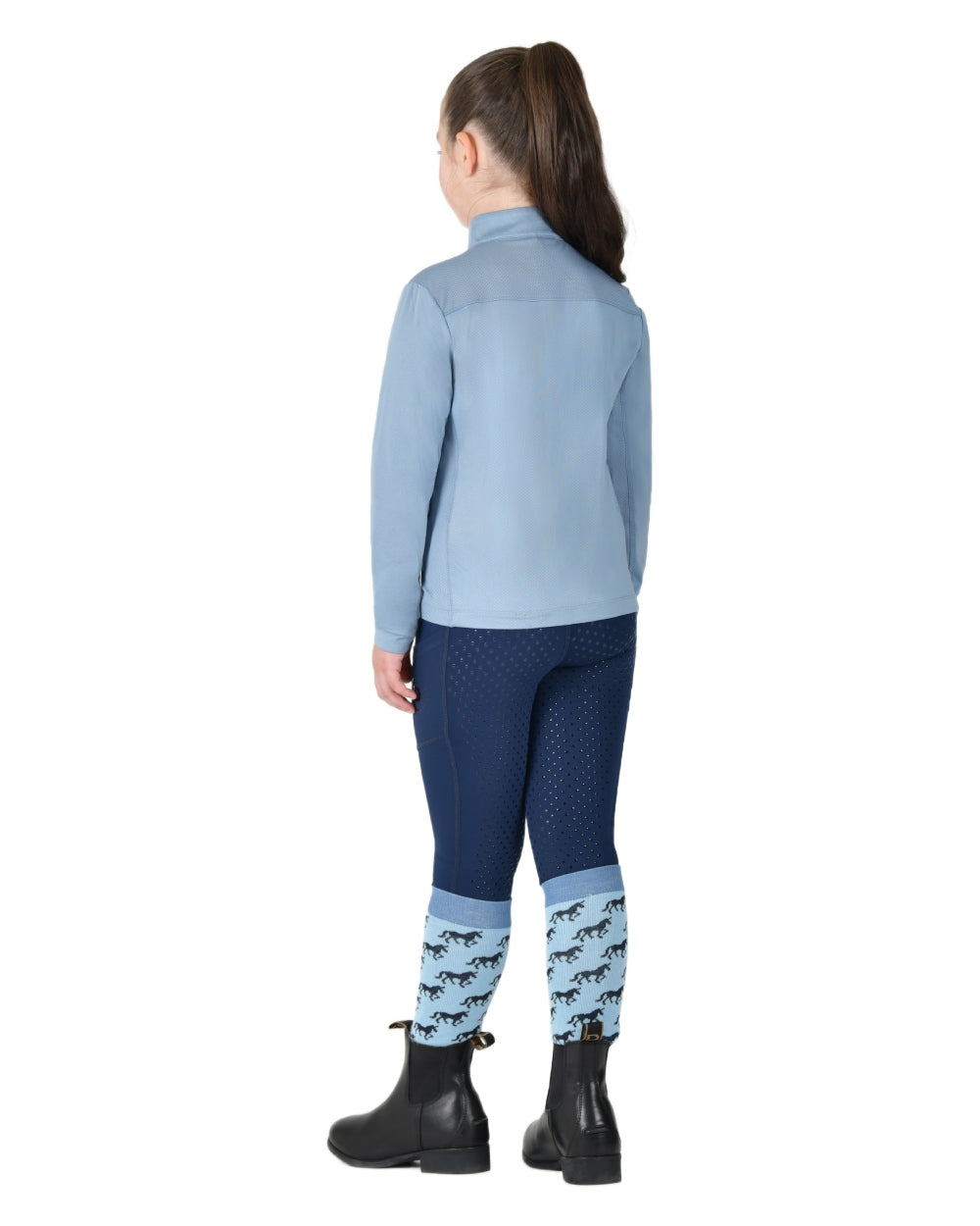 Blue Fog coloured Dublin Kids Breathable Long Sleeve Riding Top on white background
