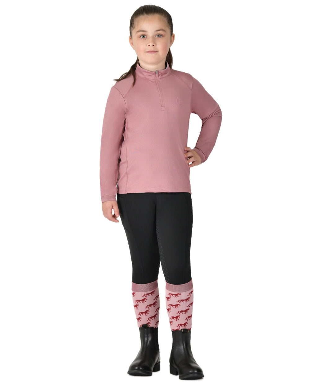 Dusty Rose coloured Dublin Kids Breathable Long Sleeve Riding Top on white background