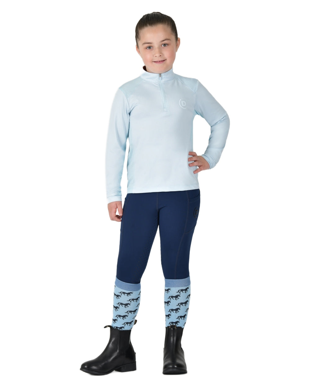 Sky Blue coloured Dublin Kids Breathable Long Sleeve Riding Top on white background