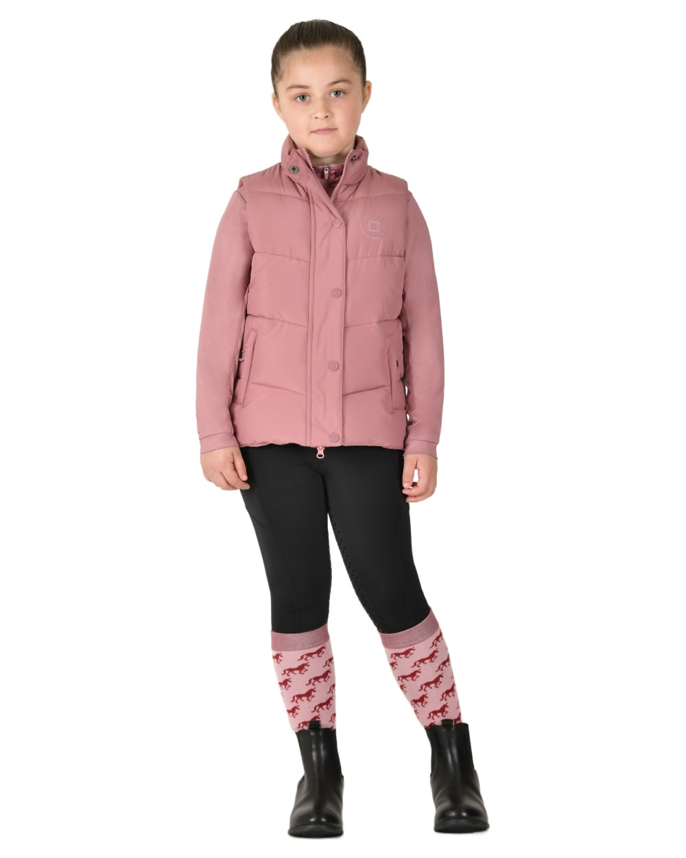 Dusty Rose coloured Dublin Kids Puffer Body Warmer on white background