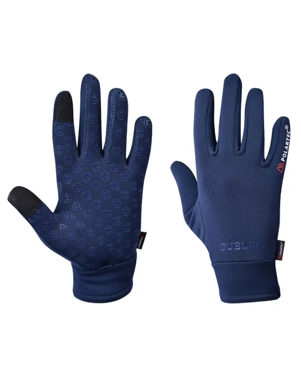 Navy Coloured Dublin Polartec Fleece Riding Gloves on white background