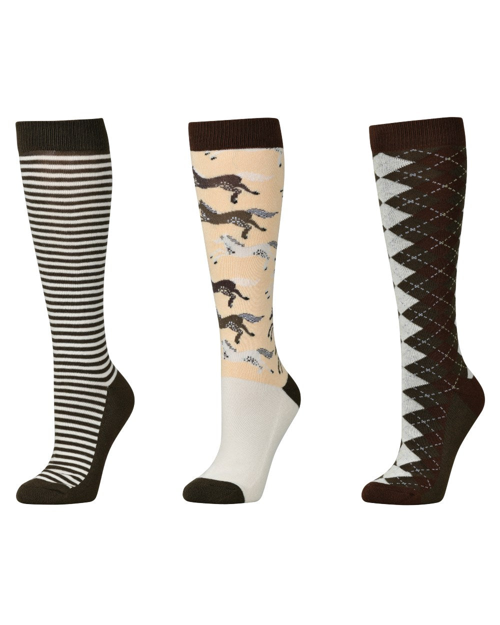 Olive Night Neutrals Coloured Dublin Three Pack Socks on white background