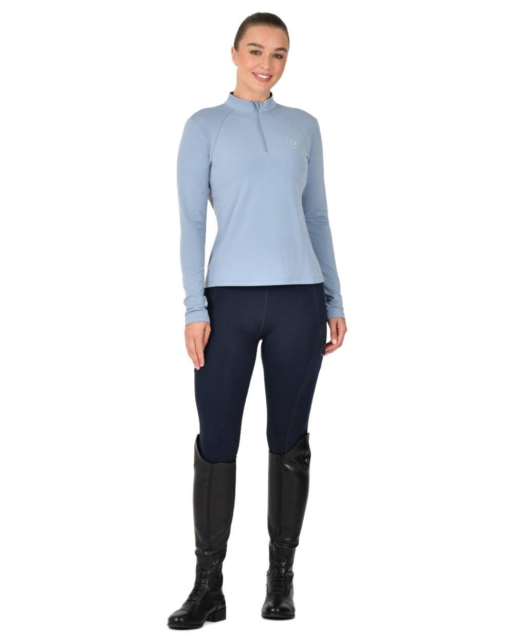 Blue Fog coloured Dublin Womens Brushed Long Sleeve Riding Top on white background