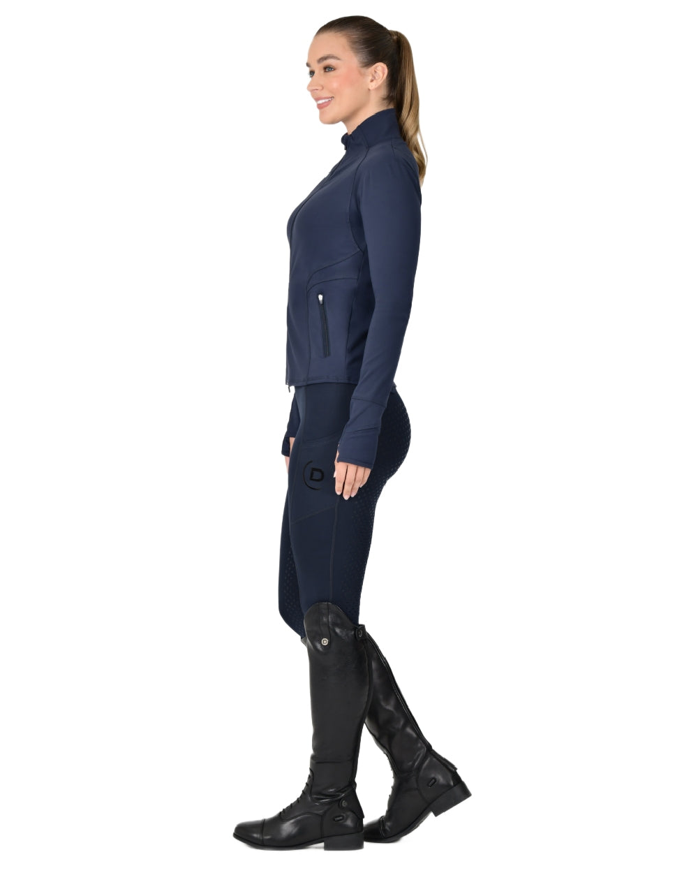 Navy coloured Dublin Womens Versatile Fitted Zip Through Jacket on white background