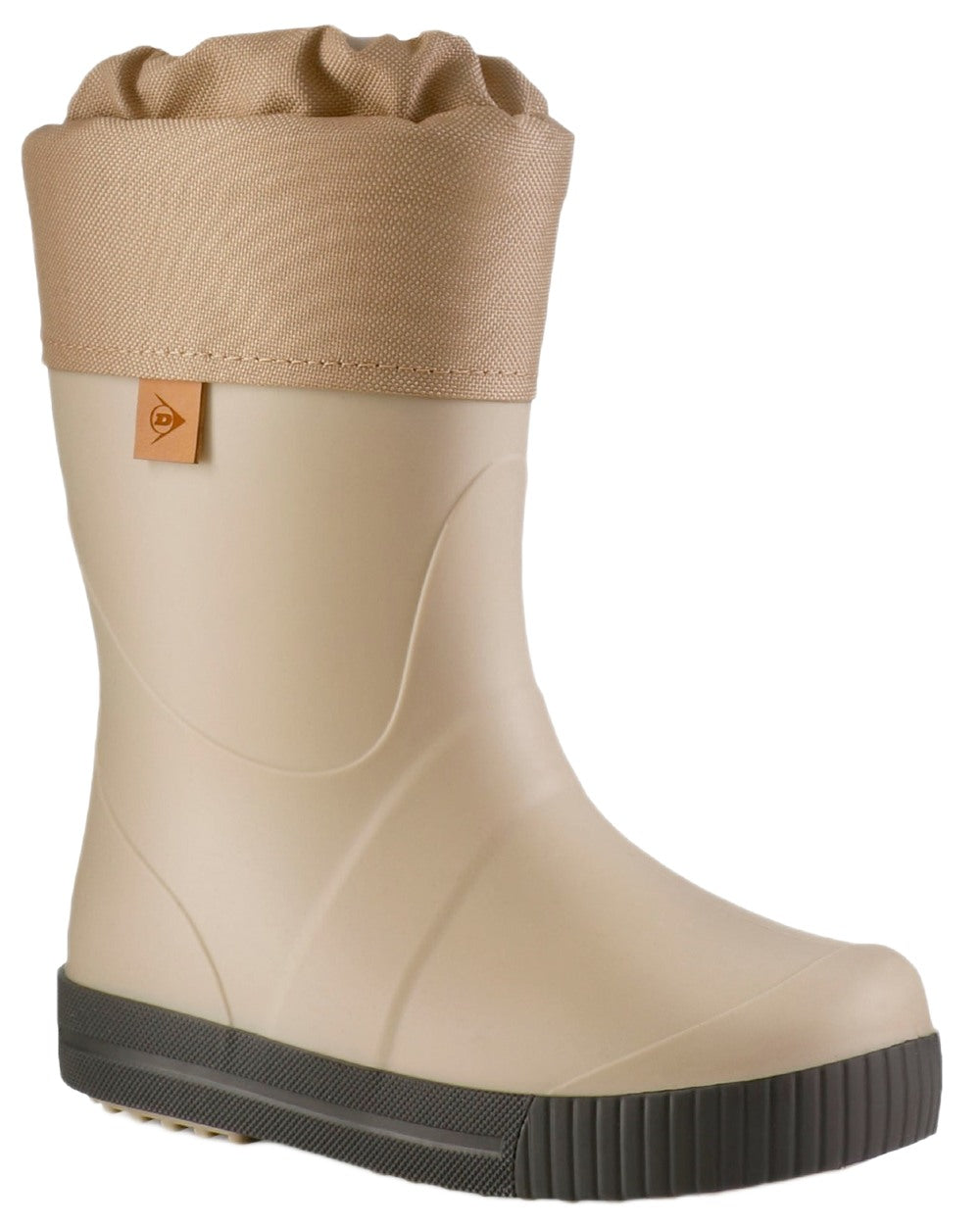 Beige coloured Dunlop Childrens Puddle Jumper Faux Fur Lined Wellingtons on white background