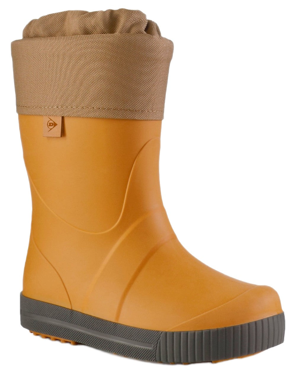 Brown coloured Dunlop Childrens Puddle Jumper Faux Fur Lined Wellingtons on white background