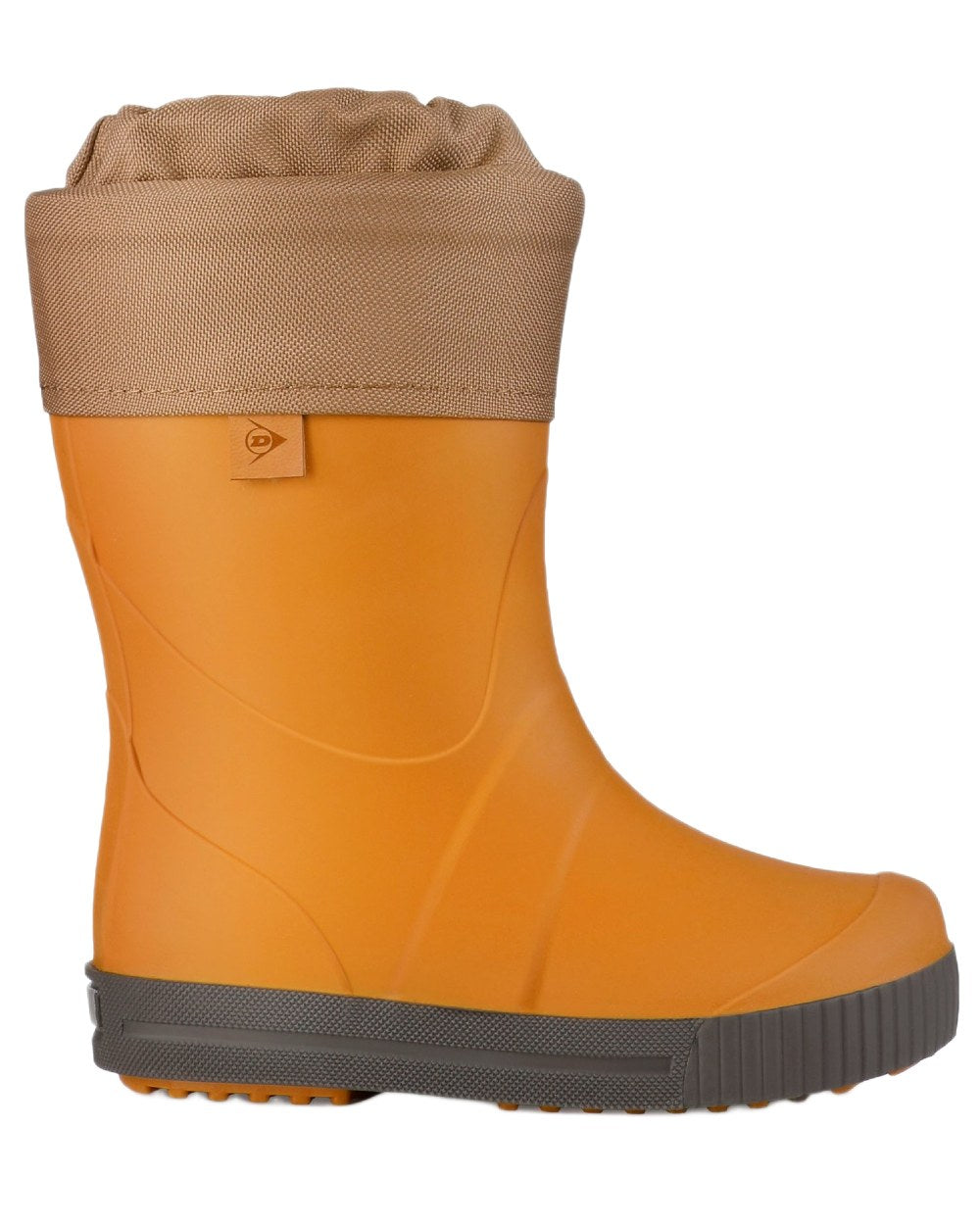 Brown coloured Dunlop Childrens Puddle Jumper Faux Fur Lined Wellingtons on white background