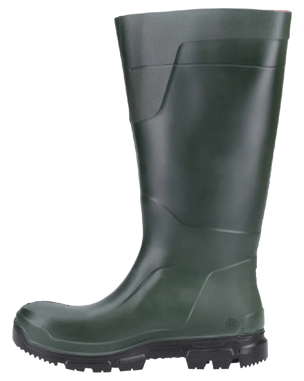 Green coloured Dunlop TerraPro Full Safety Wellingtons on white background