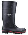Black coloured Dunlop Acifort Heavy Duty Full Safety Wellingtons on white background #colour_black